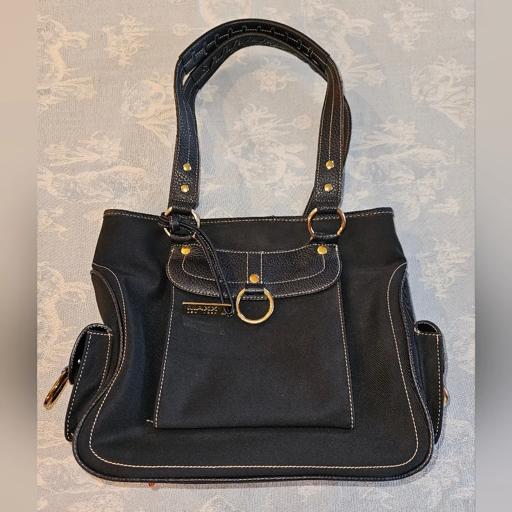 MAXX NY Nylon Navy & Leather Trim Shouler Bag Purse